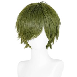 YEESHEDO Unisex Short Bob Anime Cosplay Green Wigs for Women Men Full Natural Layer Straight Fluffy Hair Costume Party Fancy Dress Wig (dark green)