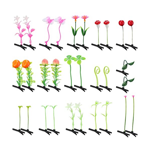 30 Pcs Bean Sprout Hair Clips Mixed Style Plant Hairpins Flower Plant Hair Clip Little Grass Barrette Butterfly Headwear Hair Accessories for Women Girls Kids School Home Party Christmas Supplies