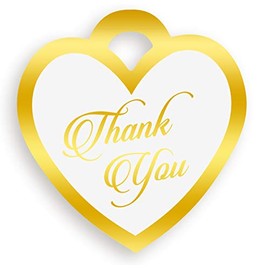 Gold Foil Heart-Shaped Thank You Tags 25-Pack - Size 2.2” x 2.2” Wedding & Party Favor Labels