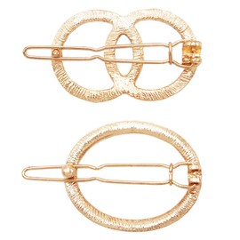 Rosemarie & Jubalee Women's Set of 2 Different Round Style Crystal Rhinestone Hair Clip Bobby Pins Hair Barrette Accessories (Gold Tone)
