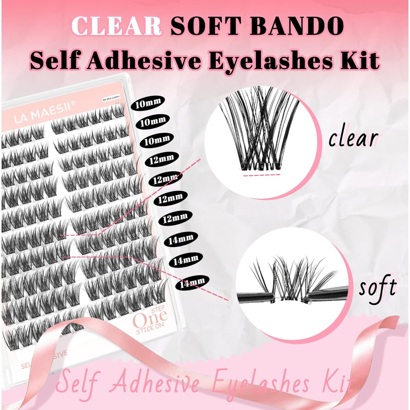Self Adhesive Lash Clusters,Wispy Pre Glued Clear Band Lashes