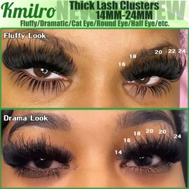 Kmilro Thick Lash Clusters 14-24mm Long 240D Fluffy Cluster Eyelash Extensions Waterproof D Curl Volume Eyelash Clusters 192Pcs Individual Lashes Soft Wispy False Eyelashes DIY Lash Extension