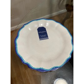 Nautica Salad  Plates 10.5” Scalloped White & Blue Set of 4 Melamine