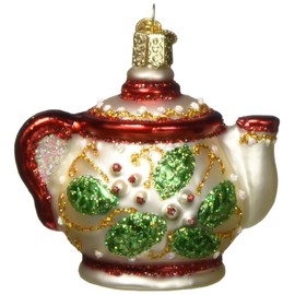 Old World Christmas Ornaments: Coffee and Tea Gifts Glass Blown Ornaments for Christmas Tree, Holly Teapot