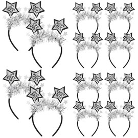 Yuxung 12 Pcs 2024 Happy New Year Headband with Star Glitter Headwear with Silver Tinsel New Years Head Band for Decorations