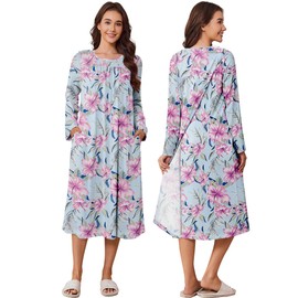 Deyeek Open Back Hospital Gowns for Women Post Surgery Clothing Long Sleeve Tear Away Snap Dress Adaptive Nightgown with Pockets XL