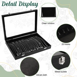 20 Hooks Jewellery Organiser, Velvet Necklace Organiser, Necklace Stand with Clear Lid, Lockable Necklace Display Storage Insert, Dustproof, 13.58"(L) X 9.52"(W)