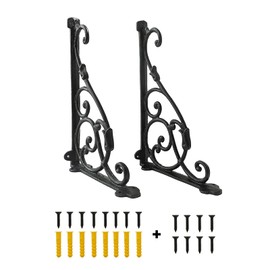 0-moyi 2pcs Large Shelf Brackets Cast Iron Wall Mounted Vintage Decorative Retro Brackets Black (Screws Included)