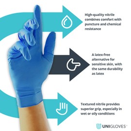 Unigloves Unicare GS0035 Nitrile Examination - Multipurpose Powder Free Disposable Gloves, Box of 100 Gloves, Blue, Extra Large