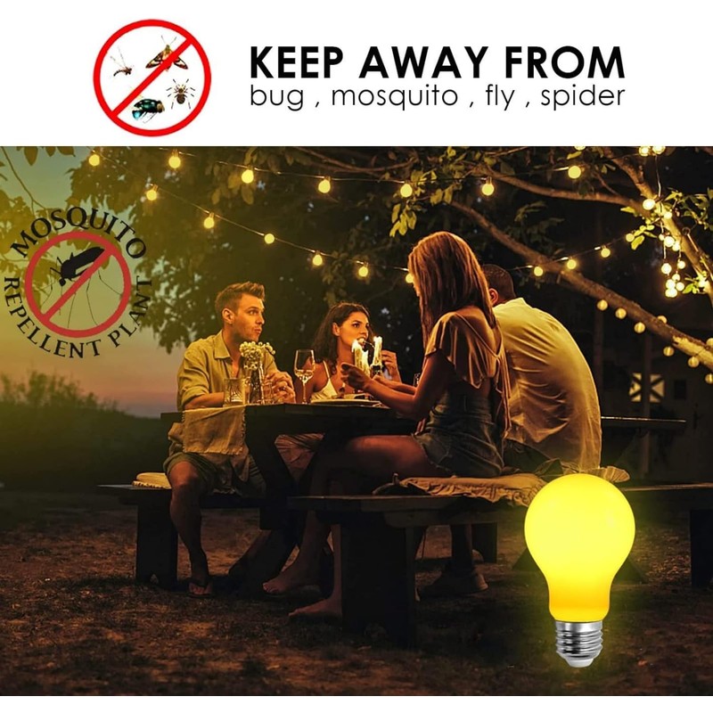 Minsily 6 Pack 3W Yellow Light Bulb A19 LED Bug