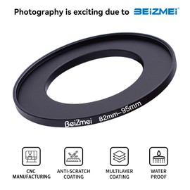 82mm to 95mm Camera Filters Ring,82mm-95mm Step-Up Ringfor Filters Compatiable All Brands Ø82mm Lens to Ø95mm UV ND CPL Camera Filter.Made of CNC Machined.