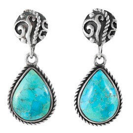 Turquoise Earrings 925 Sterling Silver & Genuine Turquoise (Turquoise)
