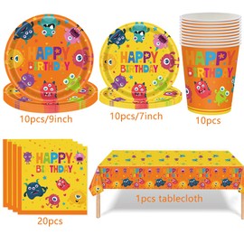 Babioms Monster Party Tableware, Monster Birthday Decoration, Monster Tableware Party Set, Monster Birthday Decoration, Monster Party Plates, Children's Birthday Tablecloth, Monster Party Accessories