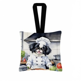 Caroline's Treasures Japanese Chin The Chef Hanging Square Fabric Ornament 3.5 × 3.5 Decorative Door-Knob & Tree Hanger, Soft Fabric