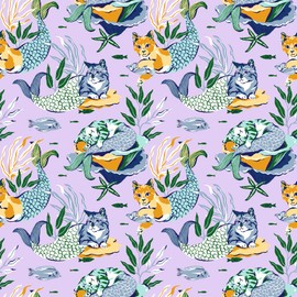 Meowing Mermaids Lavender Peel and Stick Wallpaper, PFS6392
