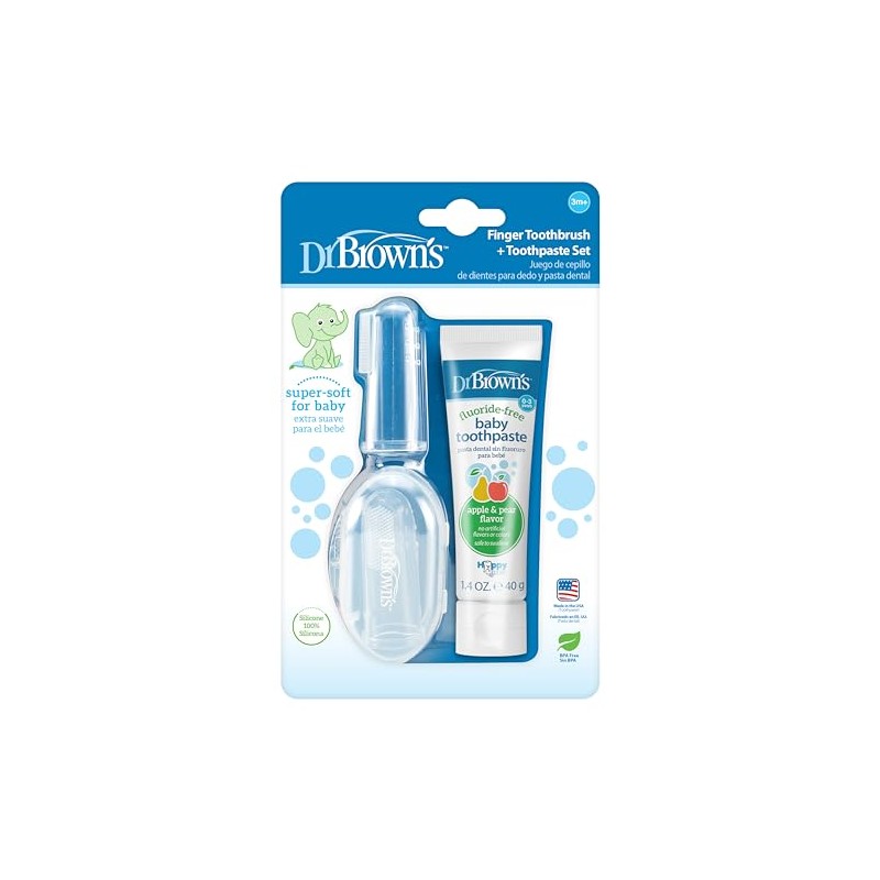 Dr. Brown's 100% Silicone Baby Finger Toothbrush and Toothpaste Set,