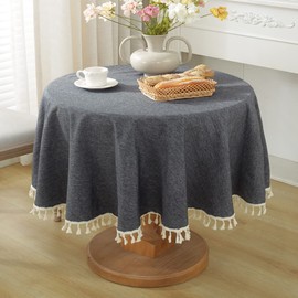 meioro Round Tablecloth Solid Color Tablecloths Tassel Table Cover Cotton Table Cover Multi-Purpose Indoor and Outdoor(Light Black,Diameter 100cm)