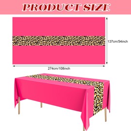 Buryeah Leopard Print Tablecloth 54 x 108'' Leopard Plastic Table Cover Disposable Safari Animal Cheetah Print Party Decorations for Baby Shower Wedding Birthday Party Favors(Hot Pink,3 Pcs)