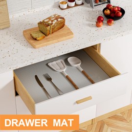 FLPMIX Shelf Liner - 17.7 X 300 Inch Light Gray, Waterproof Cabinets Liners, Easy to Cut Drawer Mat for Kitchens Cupboard