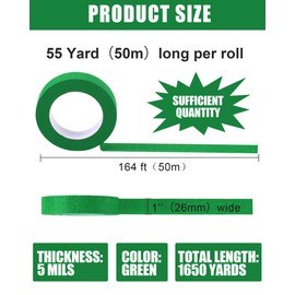 Fainne 25 Pcs Green Painters Masking Tape Bulk 1 Inch x 55 Yard, General Purpose Paint Band Removable Adhesive Tape Multi Surface Roll for Painting Labeling School Supplies