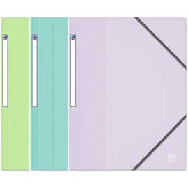 OXFORD School Life 3 Pocket A4 File Folder with Elasticated Polypropylene Cover Pastel (Pack of 3)