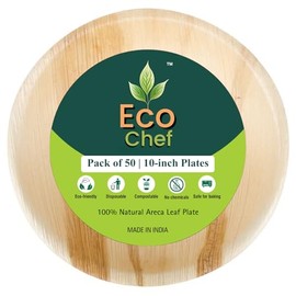 Eco Chef Disposable Palm Leaf 10" Round Plates (50 pieces) Bamboo plates alike Serving Platters, Disposable Boards, Eco-Friendly Dinnerware For Weddings, Catering, Events