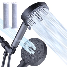 Filtered Shower Head with Handheld, Shower Heads High Pressure, 9 Spray Modes, Showerhead with 60" Hose & Bracket, Shower Head with 2 Filters for Hard Water (Black)