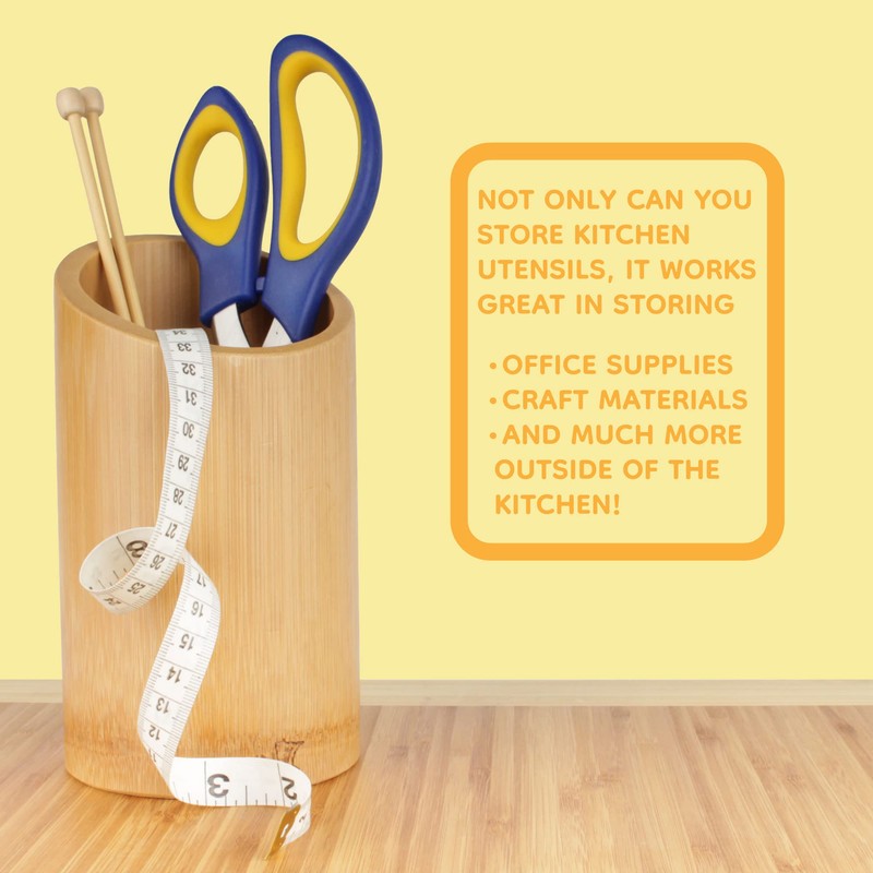 BambooMN Bamboo Kitchen Utensil Holder for Countertop, Utensil Crock for