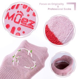 Muezna Non Slip Yoga Socks for Women, Anti-Skid Pilates, Barre, Bikram Fitness Socks with Grips, Size 5-10 (4 Pack - 2 Black with Pink grips/Pink/Coral Pink)