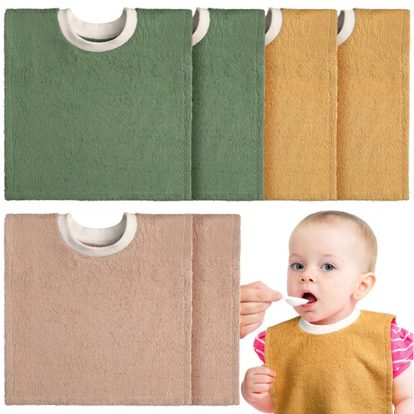 6 Pcs Pullover Baby Bibs Cotton Terry Toddler Bibs Absorbent Infant Bibs for Feeding and Drooling Towel Slip on Bib (Lively Color)