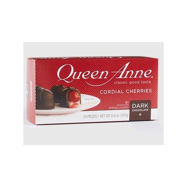 Queen Anne, Cherry Cordials, Dark Chocolate, 10 Pieces, 6.6oz Box (Pack of 2)