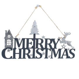 Festive Productions Navy Metal 'MERRY CHRISTMAS' Hanging Decoration with Silver Details - 30cm - Christmas Decoration For Home - Gift Idea for Christmas - Hanging Christmas Decoration