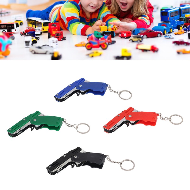 4pcs Rubber Band Launcher Toy Foldable Mini Portable Metal Rubber