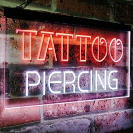 Tattoo Piercing Art Inked Shop Display Dual Color LED Neon Sign White & Orange 12" x 8.5" st6s32-i2482-wo