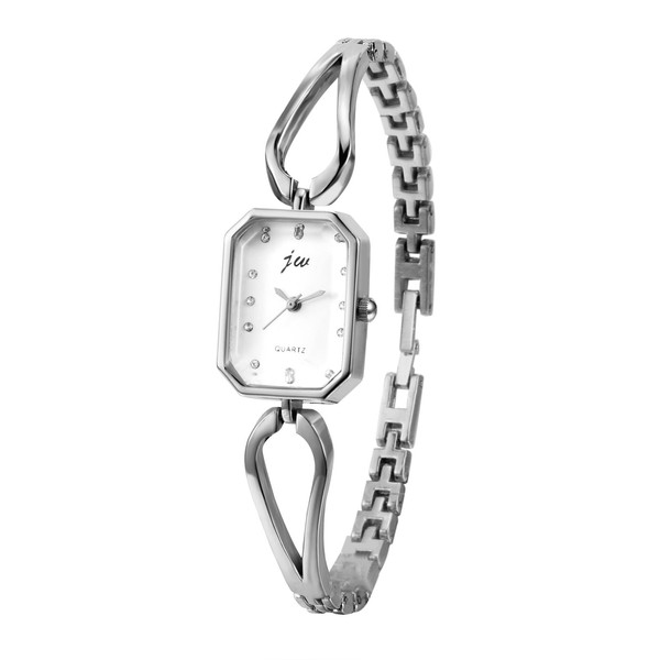 JewelryWe Womens Bracelet Watch Silver/Gold Tone Geometric Wristwatch Analog Rhinestone