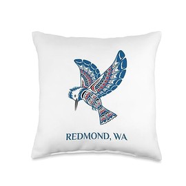 Redmond WA Native American Kingfisher Bird Native American Redmond Kingfisher Bird Washington Throw Pillow, 16x16, Multicolor