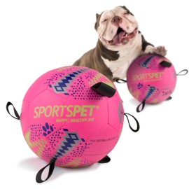SPORTSPET Dog Football with Grab Tabs, Durable Interactive Dog Balls, Floating Water Dog Toy for Indoor & Outdoor Play (Size 4 Neon Pink)