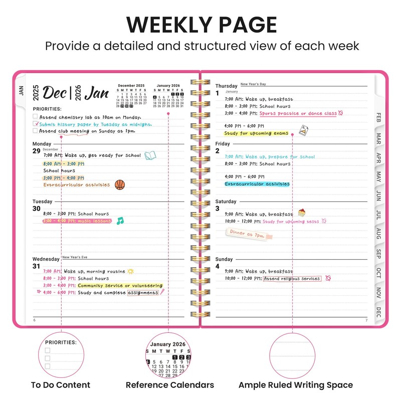 2026 Planner, Weekly and Monthly Planner, January 2026 - December