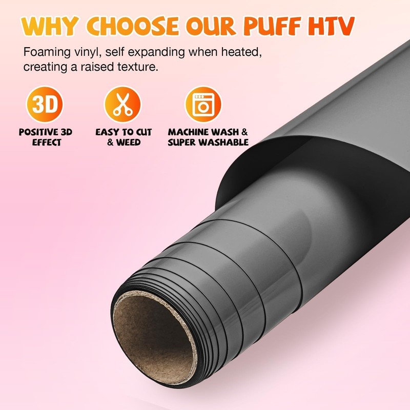 VinylRus Puff Vinyl Heat Transfer -12” x 6ft Dark Gray