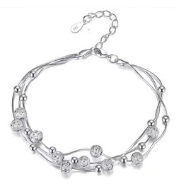 QueenBee 925 Sterling Silver Frosted Beads Bracelet | Silver Layered Bracelets | s925 Silver Beads Bracelet | Hypoallergenic Silver Double Layered Bracelet | Adjustable Silver Beads Multi-Layered Bracelet | Trendy Pure Silver Layered Double Bracelet | Si