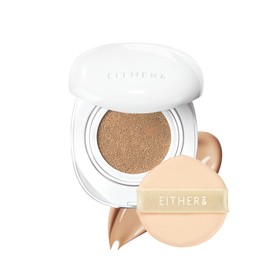 EITHER& Glow Pixel Cushion Foundation, Skincare Formula, Dewy Glass Skin, Lightweight & Long-Lasting 100H Wear, Buildable Hydrating Korean Cushion (25P Honey, 12g)