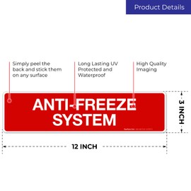 Anti-Freeze System Sign, Fire Safety Sign, (2 Pack) 3x12 Inches, 4 Mil Vinyl Decal Stickers UV Protected, Made in USA