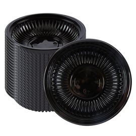 Restaurantware-RW Bse 34 Ounce Round Salad Bowls, 100 Disposable Serving Bowls - Microwavable, Suitable For Hot And Cold Food, Black Plastic Party Bowls, For Candies, Chips, Popcorn, And More