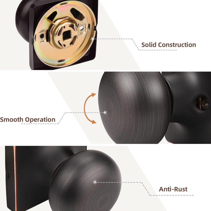 GOBEKOR Modern Passage Door Knob, 6 Pack Keyless Oil Rubbed