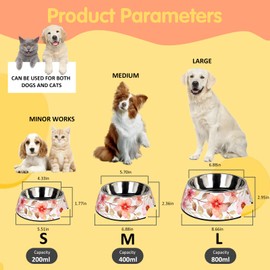 SLZZ 2 in 1 Food Water Bowls - Non Slip Skid Proof Heavy Duty Pet Bowls for Feeding Drinking Small Medium Large Dogs Cats Puppies (Pink Flower, L:28 OZ)