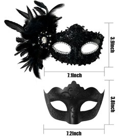 Allruyee 2024 New Feather Masquerade Mask for Women Men Couple,Feather Masquerade Mask for Masquerade Party, Mardi Gras,Cosplay Party Masque (Black)