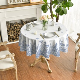 Horaldaily Spring Summer Tablecloth 70×70 Inch Round, Wild Flowers Floral Blue Washable Seasonal Table Cover for Party Picnic Dinner Decor