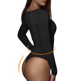 RoomTour Body Women's Elegant Long Sleeve Bodysuits for Women Bodysuit Tops for Women String Body, 1-Black