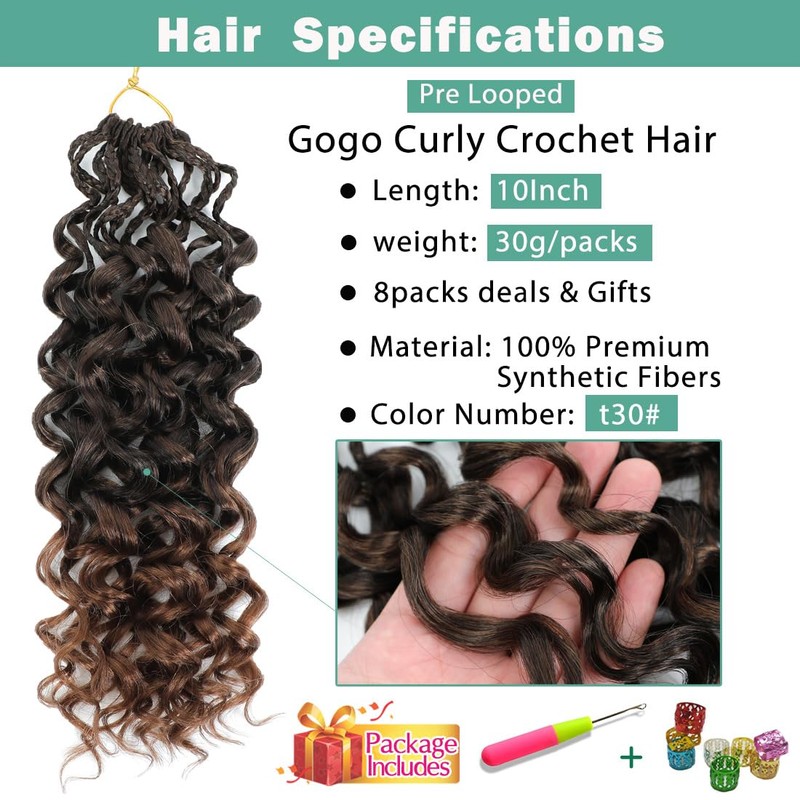 New Gogo Curl Crochet Hair Pre Looped 8 Packs Pre