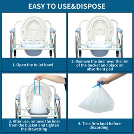 SAMEKY Commode Liners with Absorbent Pads | 100Bags+100Pads for Bedside Toilet Chair Bucket | Universal Fit | Bedside Commode Liners and Pads(100Bags + 100Pads)